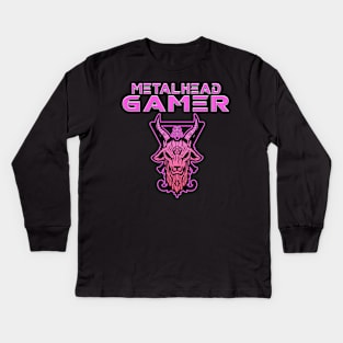 Metalhead Gamer Baphomet Pink Kids Long Sleeve T-Shirt